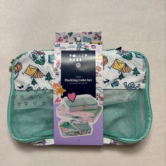 💗🐰Roller Rabbit x Target 3pc Packing Cube Set White/Teal NWT - Picture 4 of 4